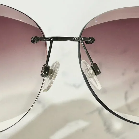 CHANEL Rimless Sunglasses 4220 Silver Frame Purple Tinted Gradient Lenses - Picture 4 of 8